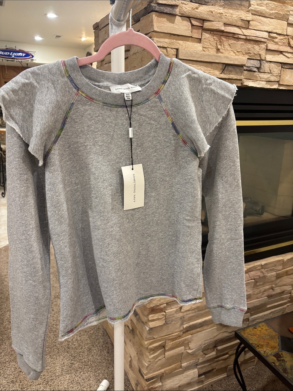 Something Navy Gray Women’s Long Sleeve Sweatshirt with Rainbow Stitch